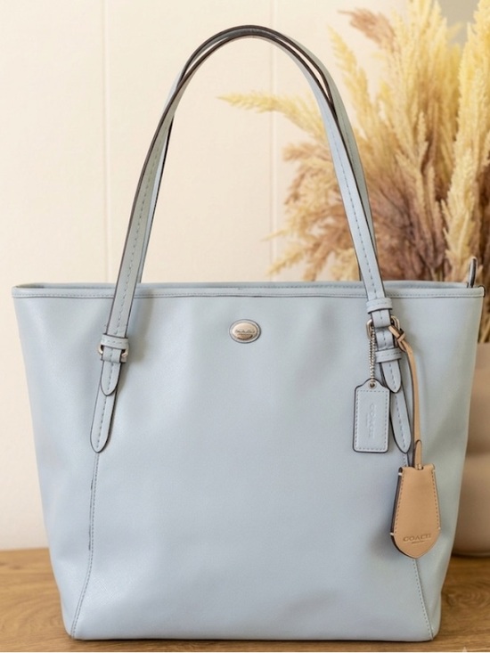 Coach Handbags - Coach Peyton Leather Tote Zip Top‎ in  blue saffiano-textured Shoulder Bag
